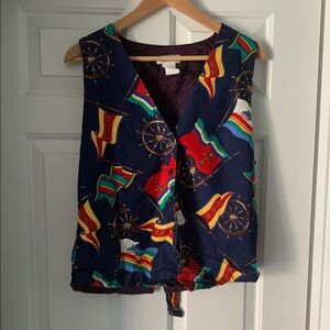 Talbots Red and Orange Tie Front Blouse